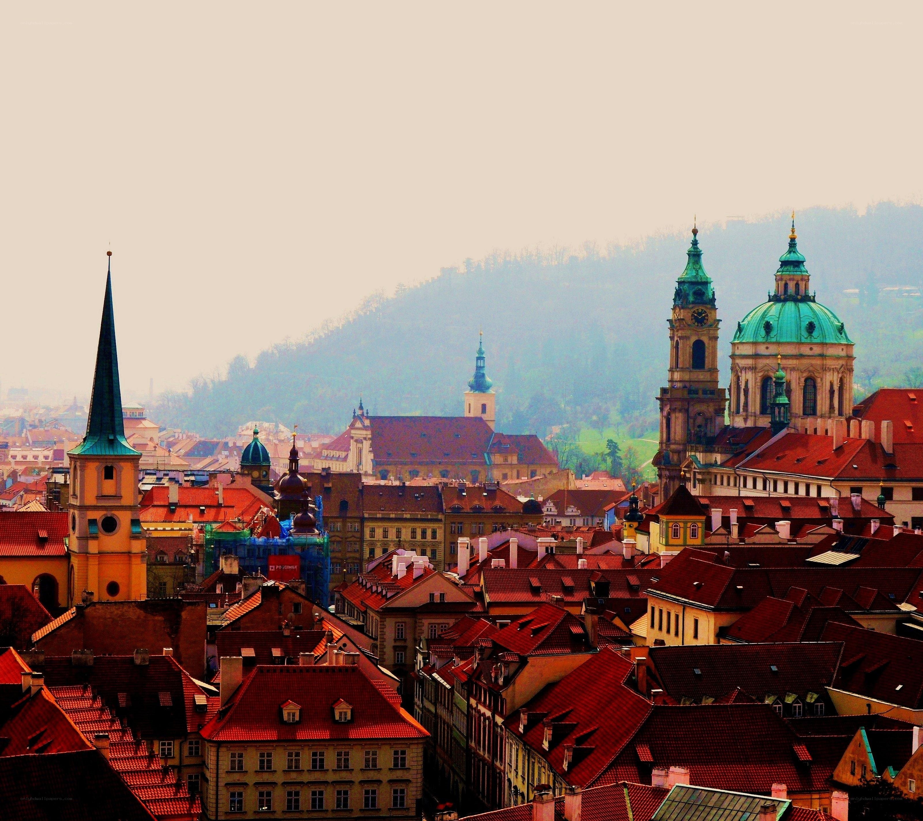 Prague cityscape with red roofs
