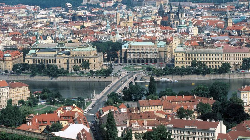 Prague cityscape with river