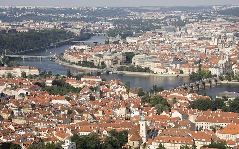 Prague cityscape with river