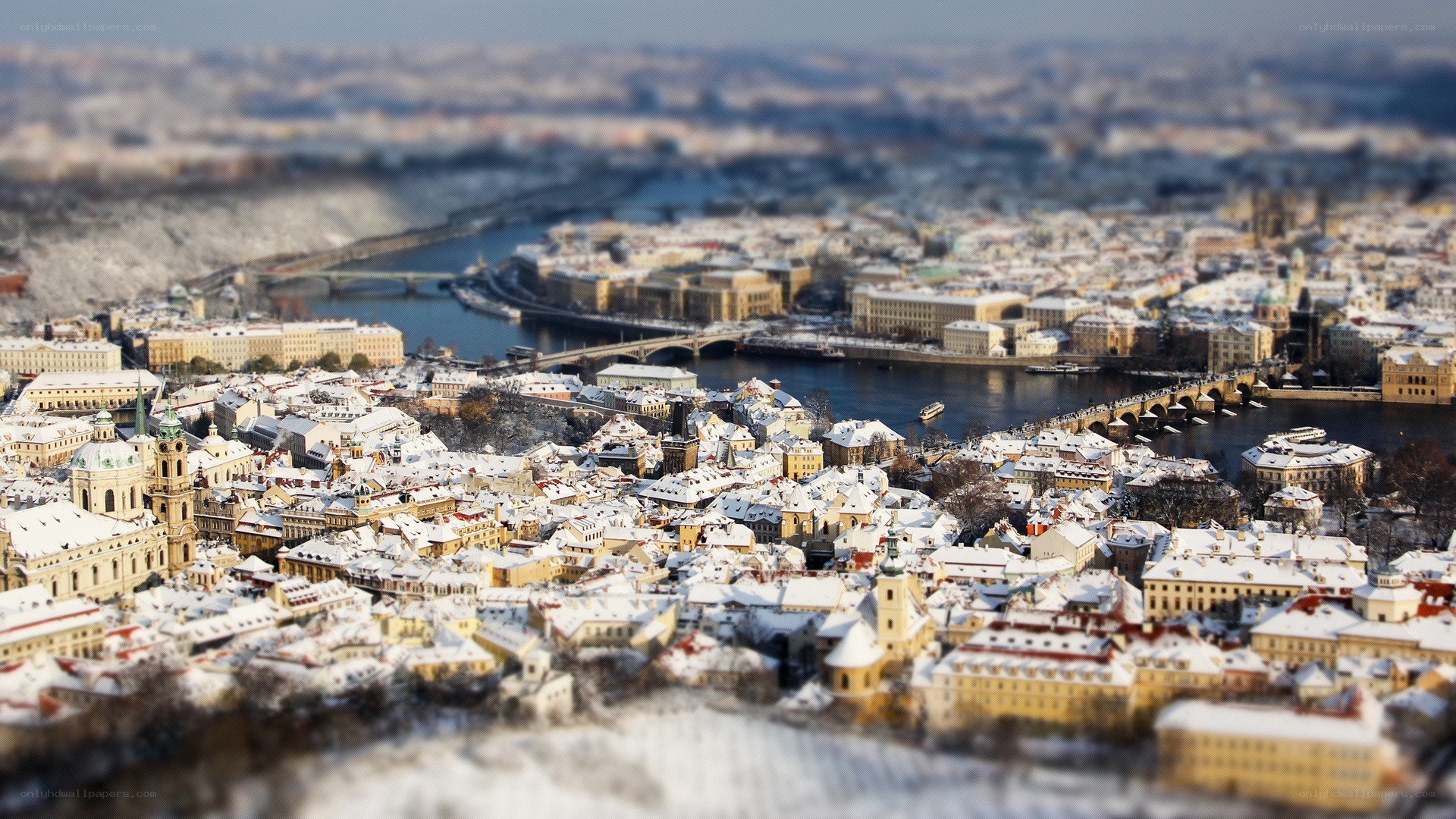 Prague in winter from above
