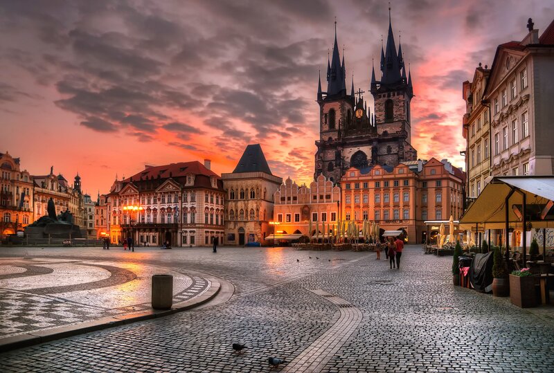 Prague Old Town Square — Orange, Dramatic