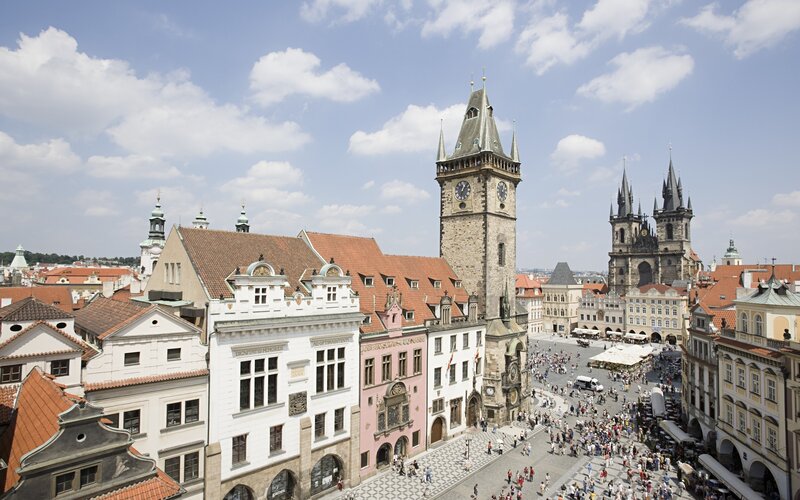 Prague Old Town Square — Red, Bustling, Afternoon, Photograph