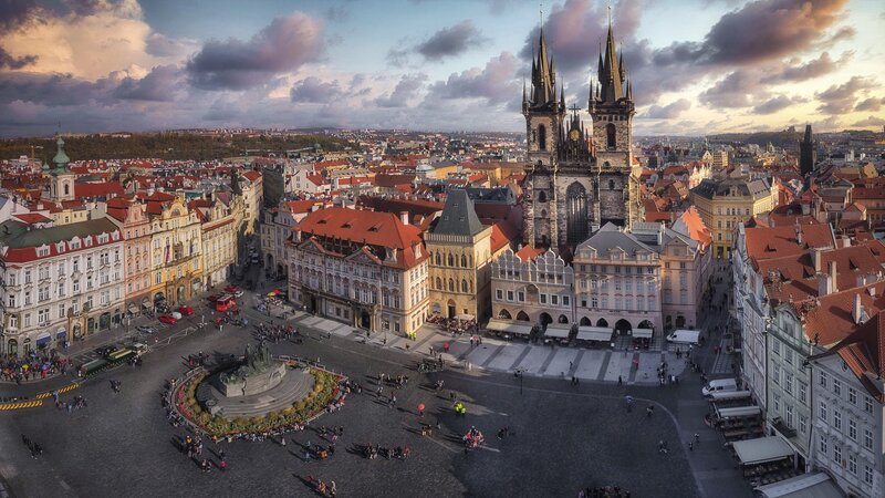 Prague Old Town Square — Red, Dramatic