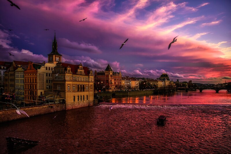 Prague River at Dusk