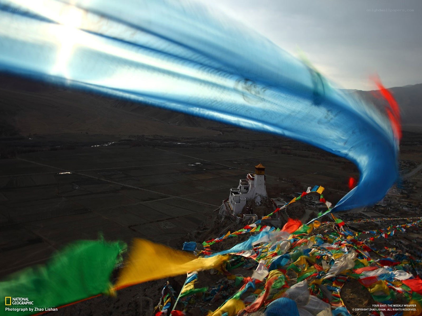 Prayer flags at a Tibetan monastery