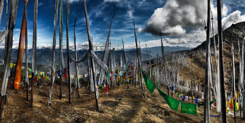 Prayer Flags on Mountain — Blue, Dramatic