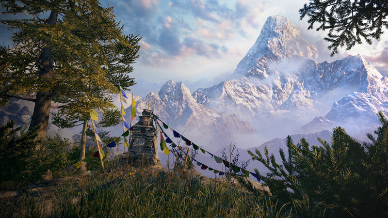 Prayer Flags on Mountain — Green