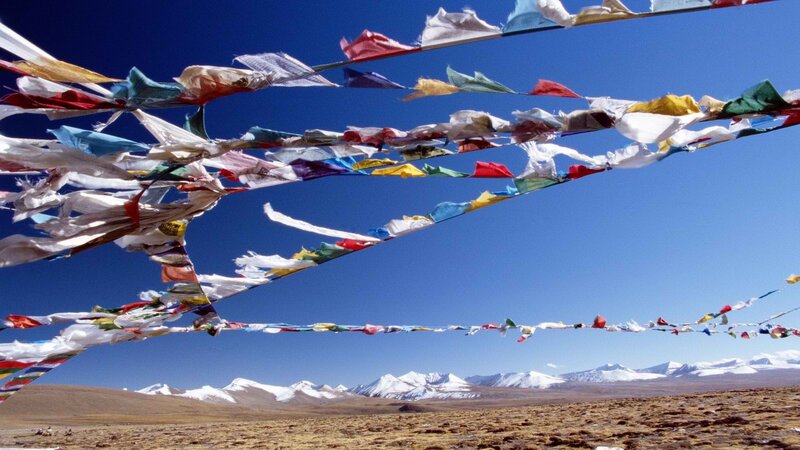 Prayer flags over mountains
