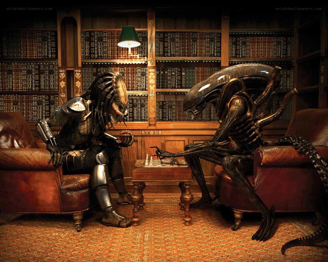 Predator and Alien chess match