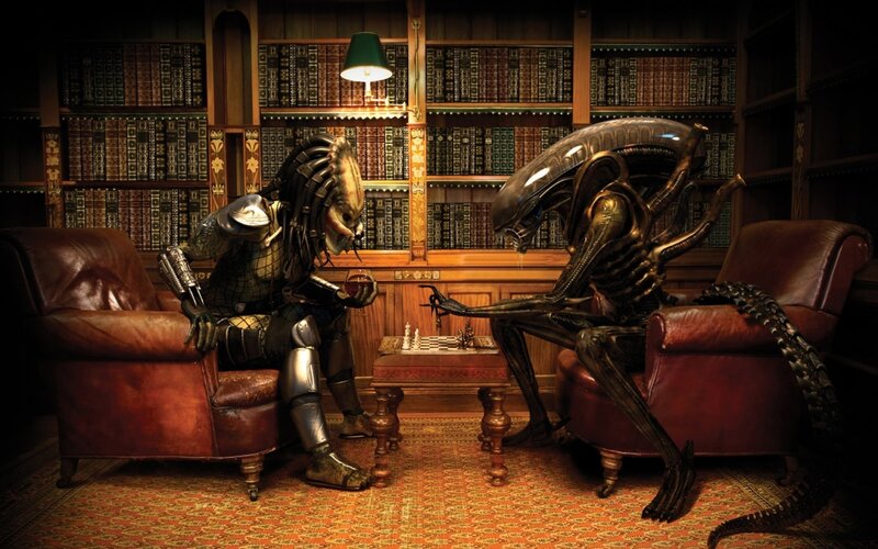 Predator and Xenomorph — Brown, Dramatic, Night, Digital Art