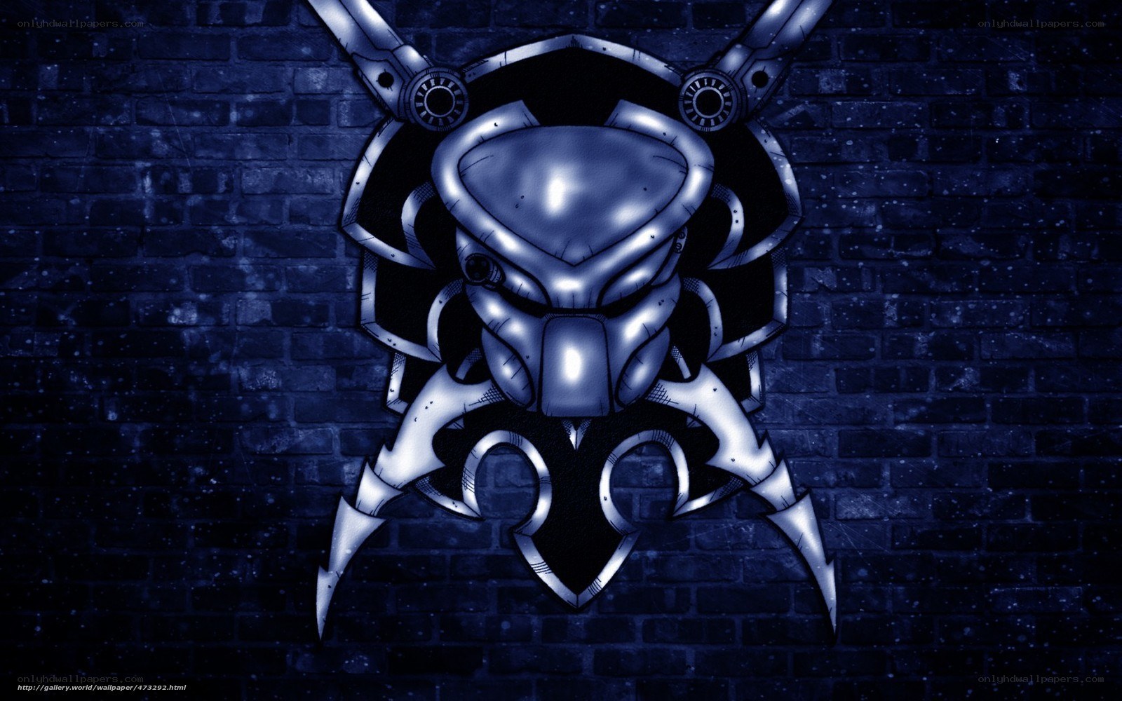 Predator helmet on brick wall