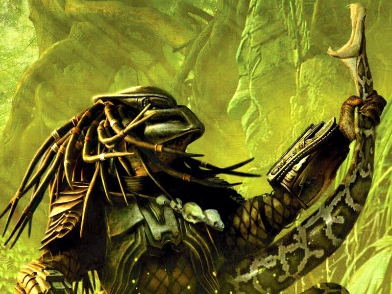 Predator Warrior Holding Snake — Green