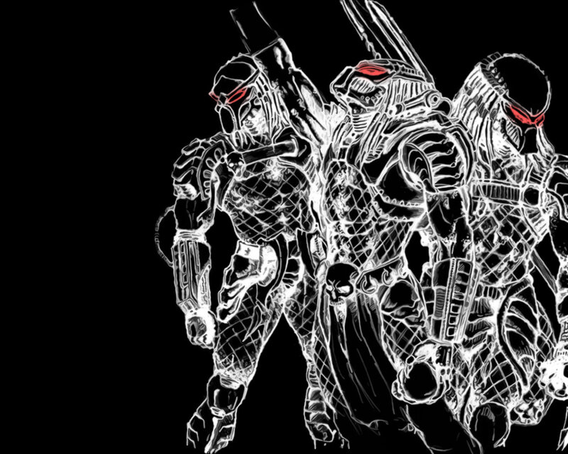 Predator warriors in neon outline