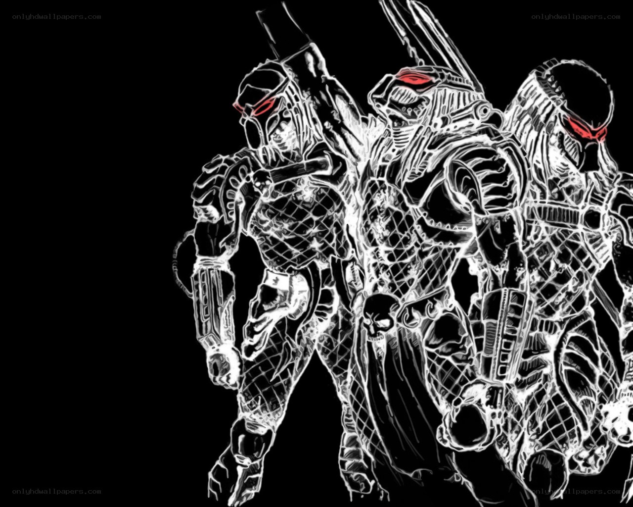 Predator warriors in neon outline