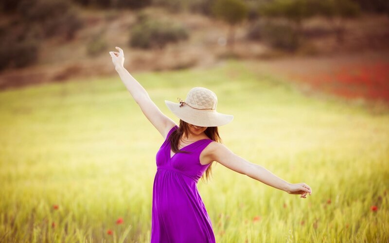 Pregnant Woman in Field — Purple, Serene