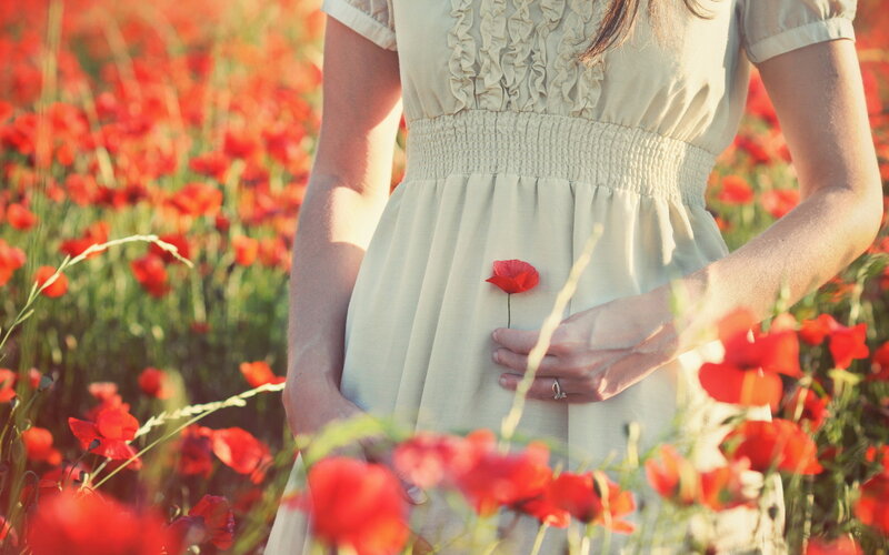 Pregnant Woman in Field — Red