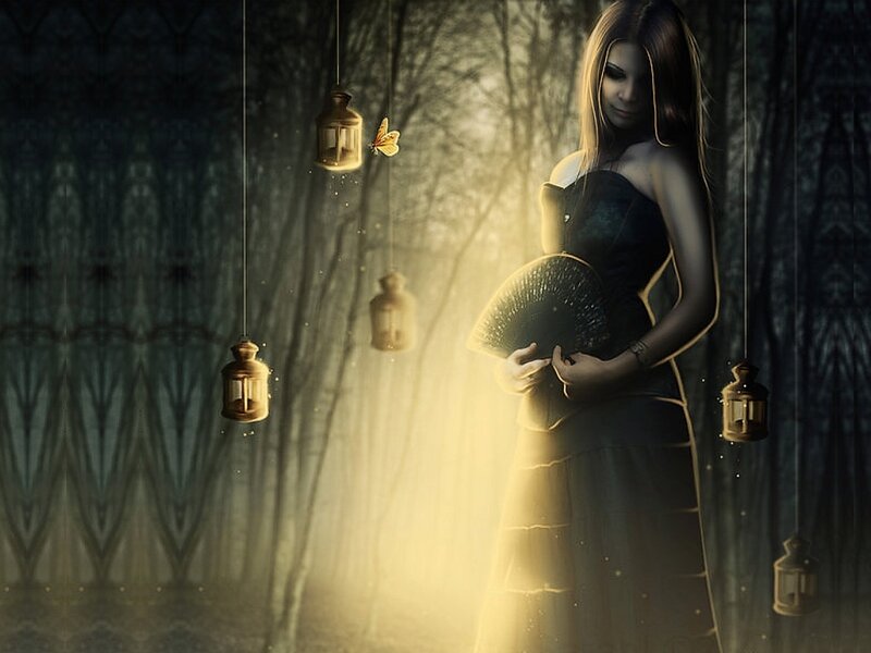 Pregnant Woman in Forest — Black