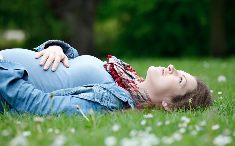 Pregnant Woman Lying on Grass