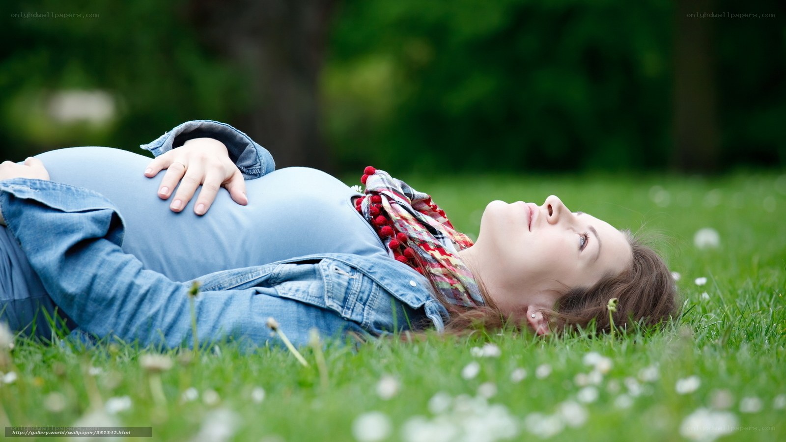 Pregnant woman resting on grass