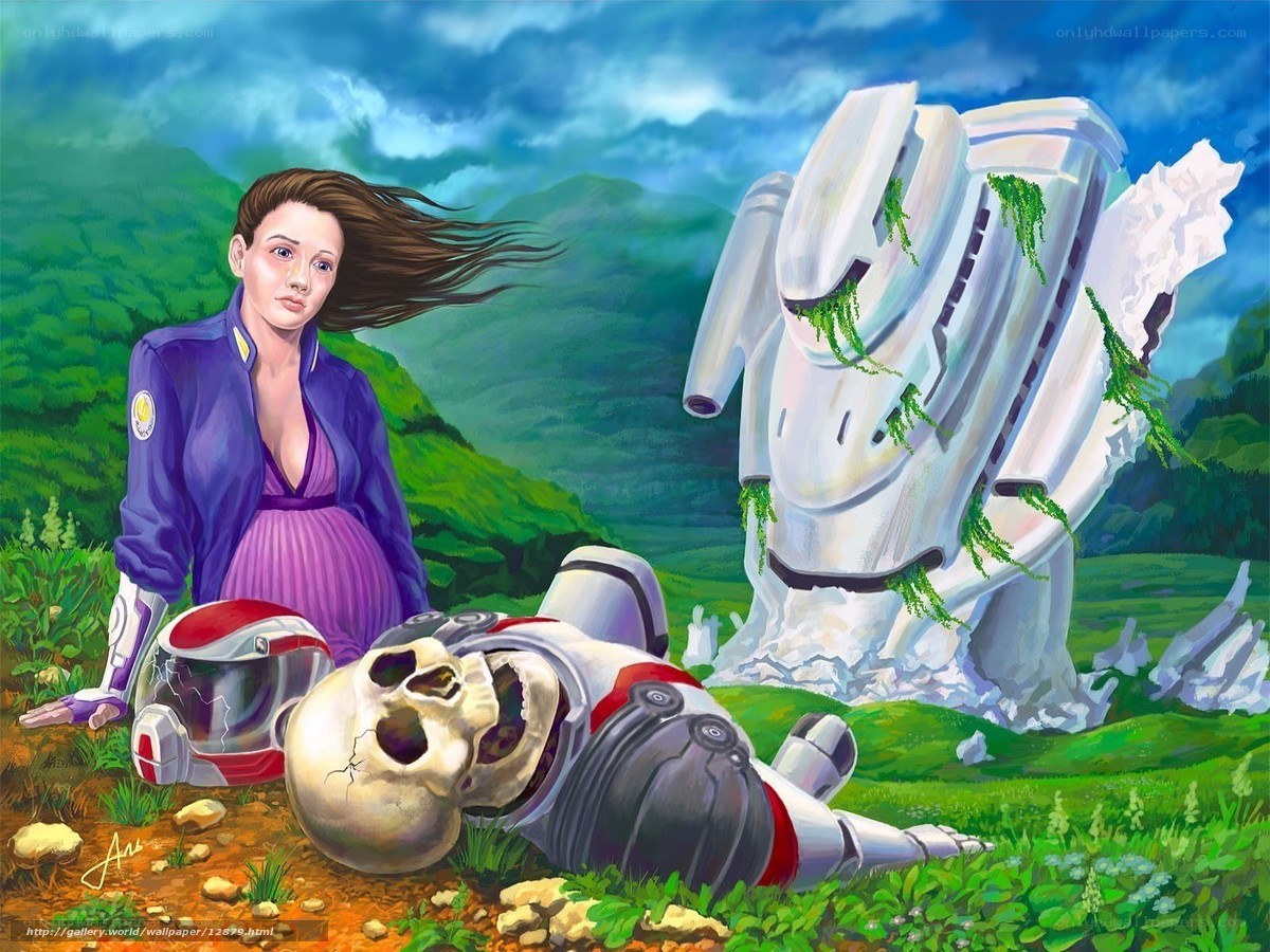 Pregnant woman with fallen robot