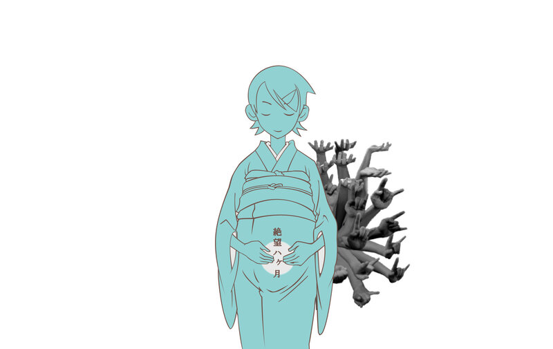Pregnant woman with hands behind