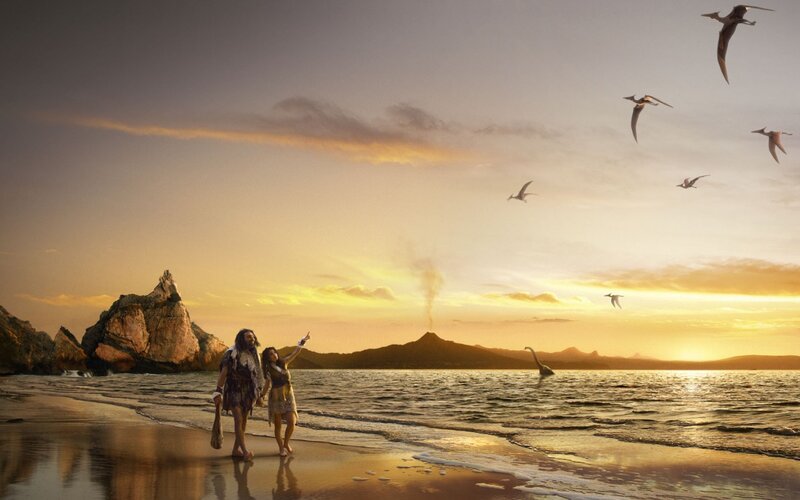 Prehistoric Couple on Beach — Golden