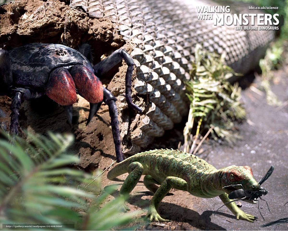Prehistoric creatures in ancient forest