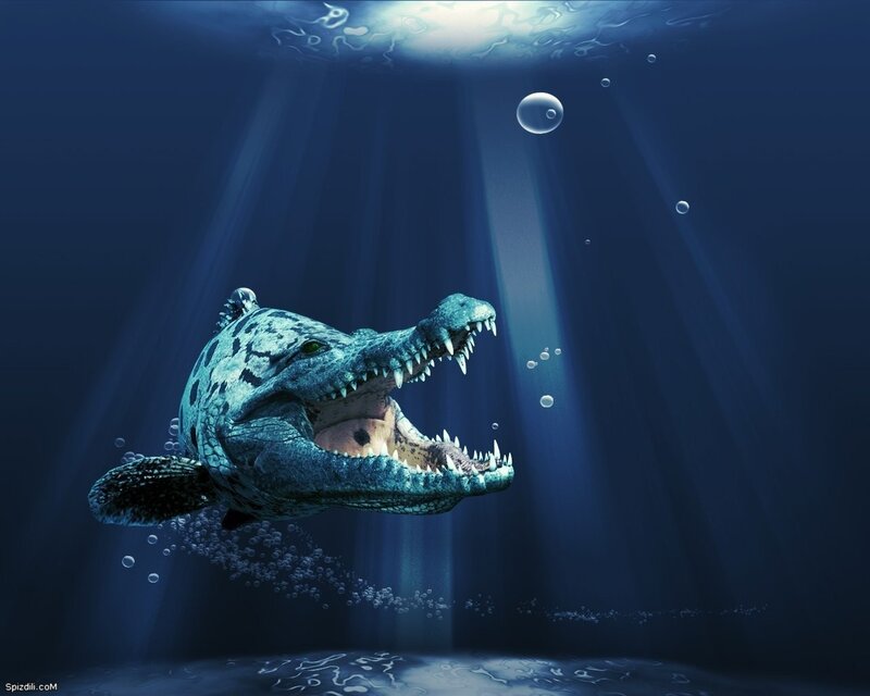 Prehistoric Crocodile — Blue, Dramatic