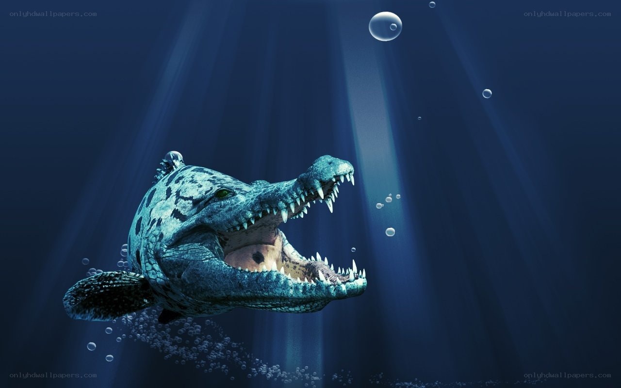 prehistoric crocodile in deep water