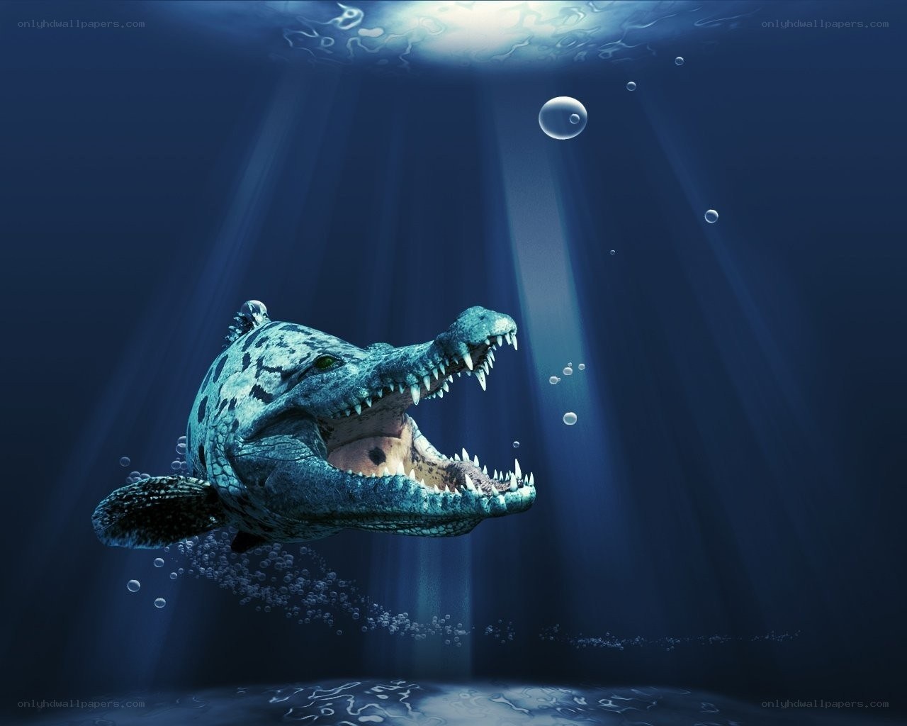 Prehistoric crocodile underwater