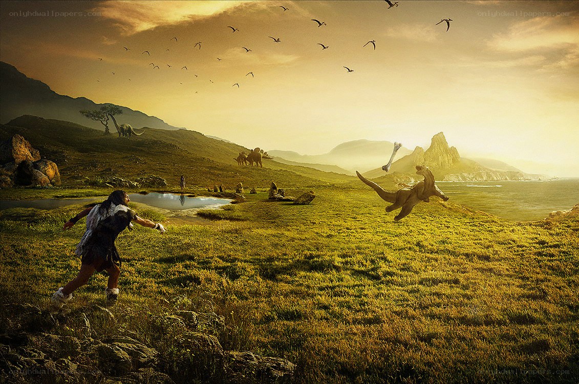 prehistoric landscape with dinosaurs