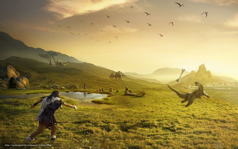 prehistoric landscape with dinosaurs