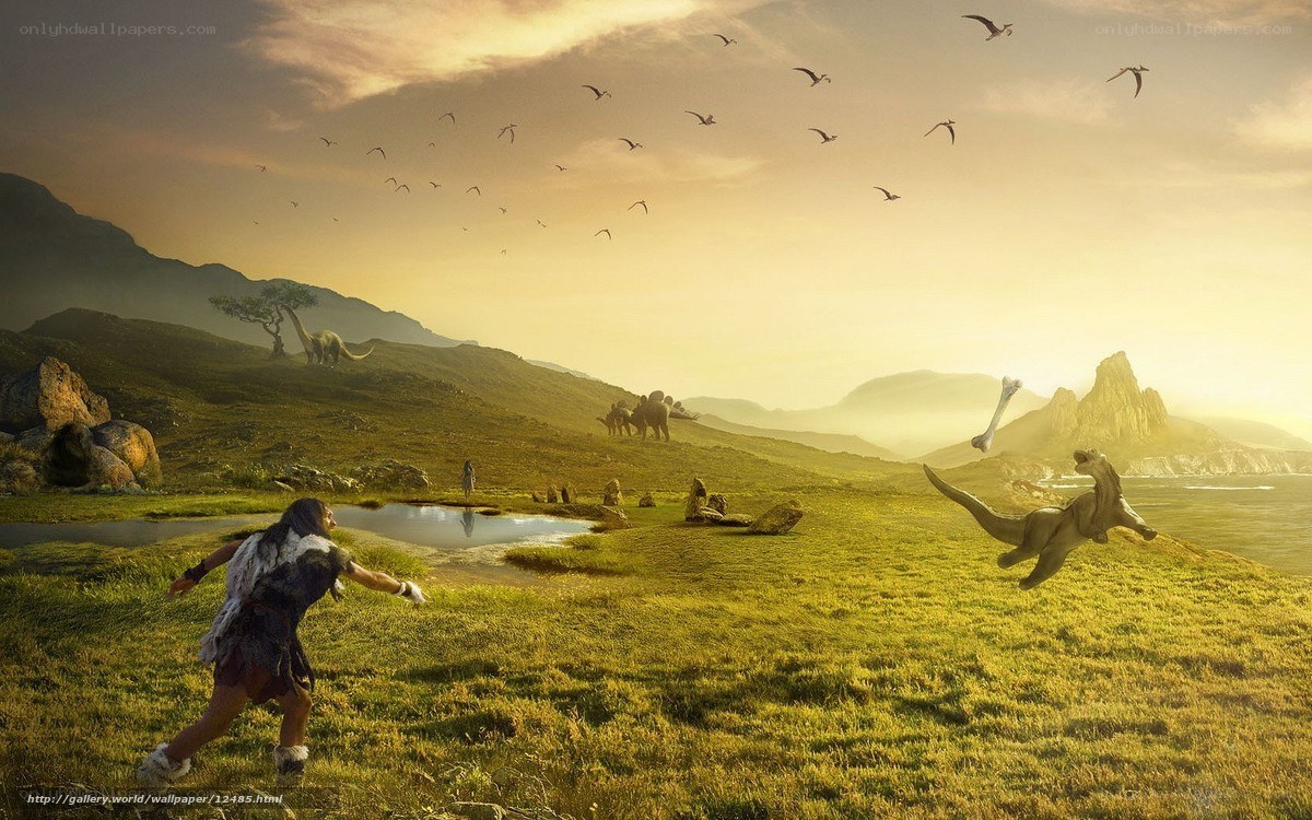 prehistoric landscape with dinosaurs