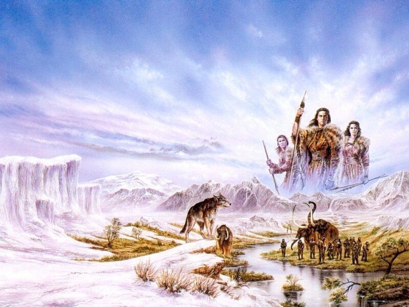 prehistoric landscape with early humans
