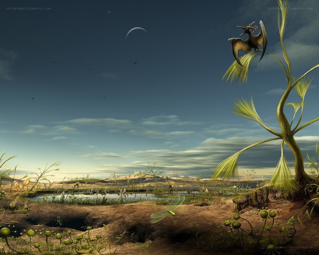 Prehistoric landscape with pterosaur