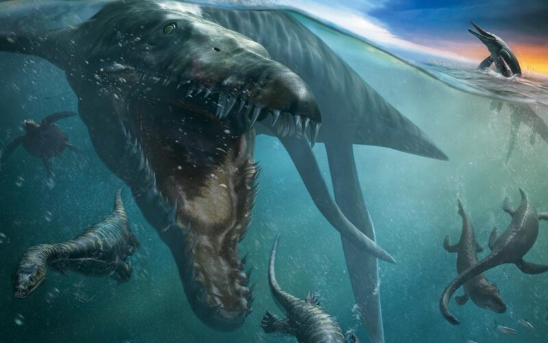 Prehistoric Marine Reptile — Blue, Dramatic, Sunset