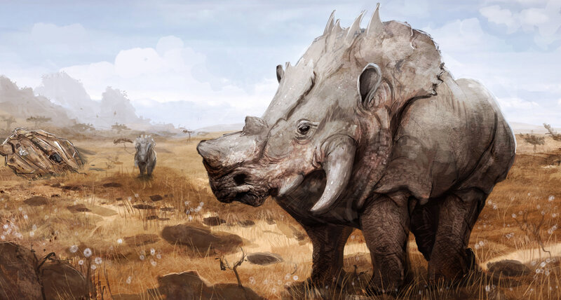 Prehistoric Rhino in Field