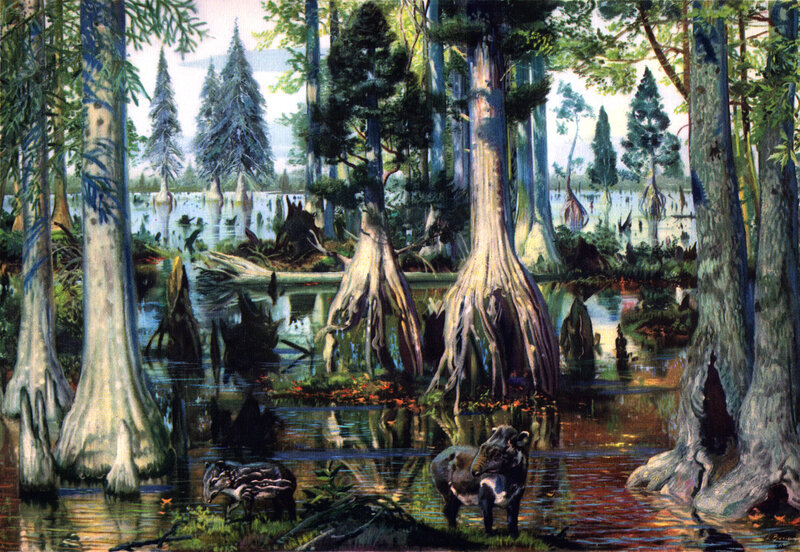 prehistoric swamp scene