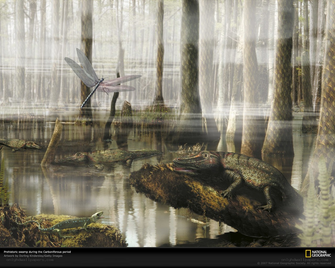 Prehistoric swamp scene