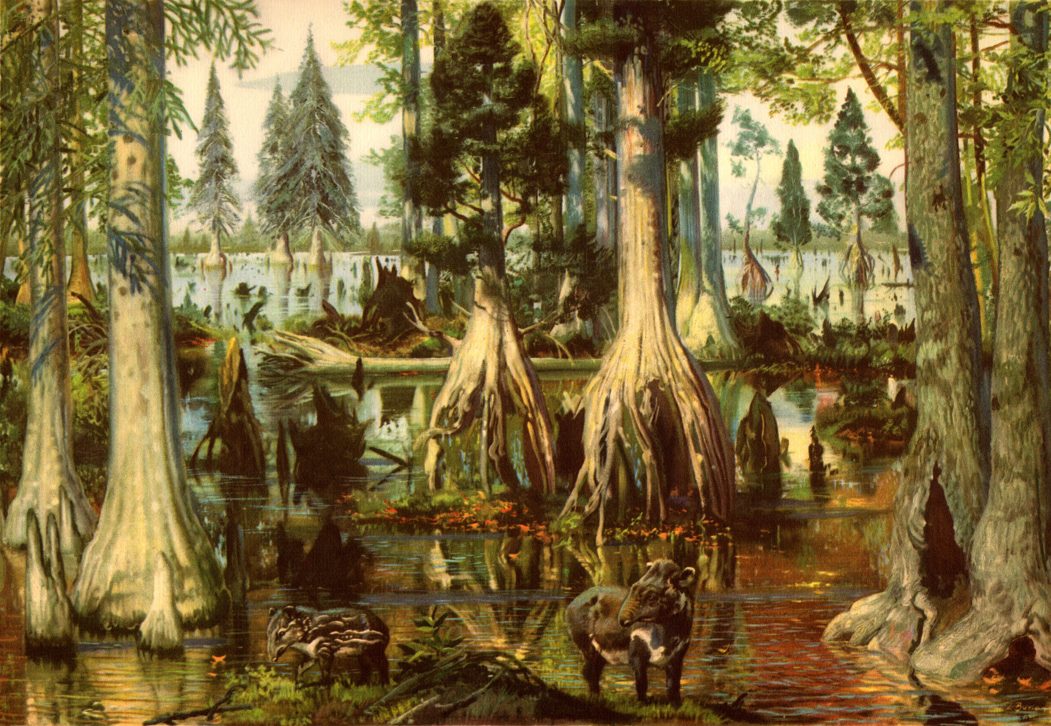 Prehistoric swamp scene