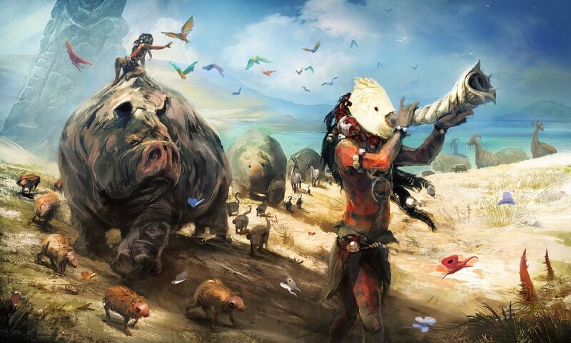 Prehistoric tribe with giant animals
