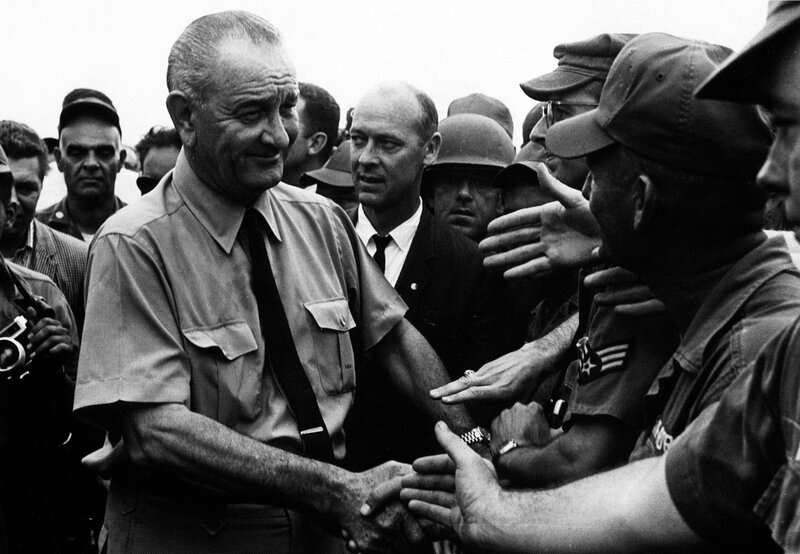 President Johnson meeting soldiers