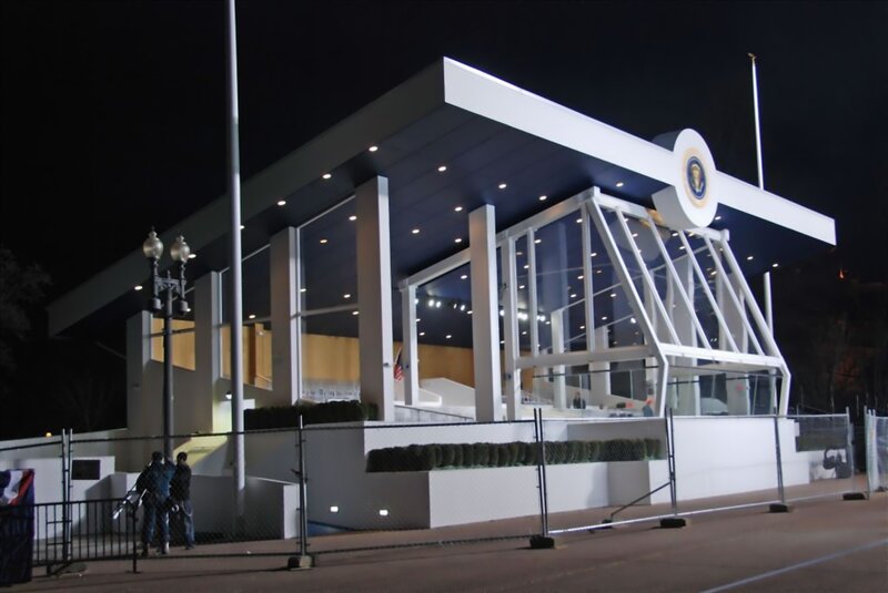 Presidential inauguration stage at night