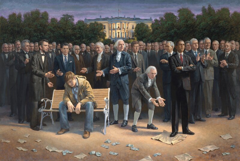 Presidents and a homeless man