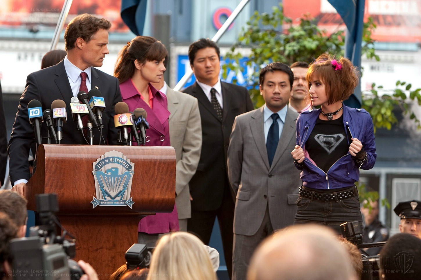 Press conference with Superman character