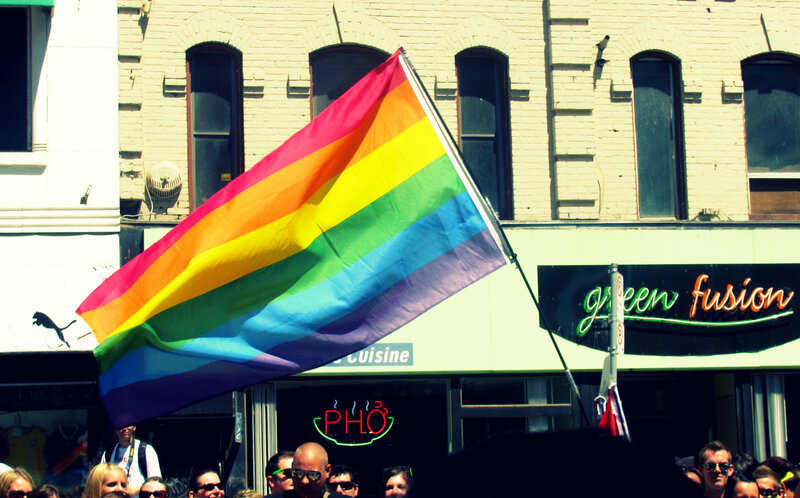 Pride flag at a street parade