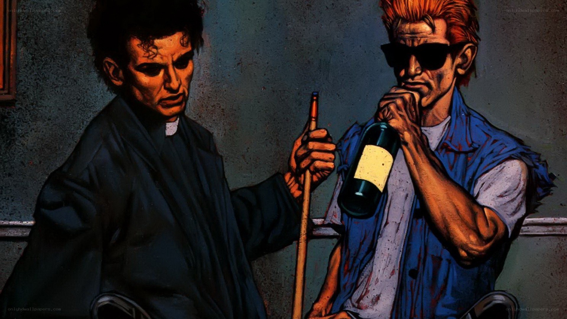 Priest and man with bottle