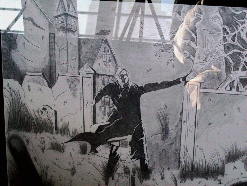 Priest in a graveyard