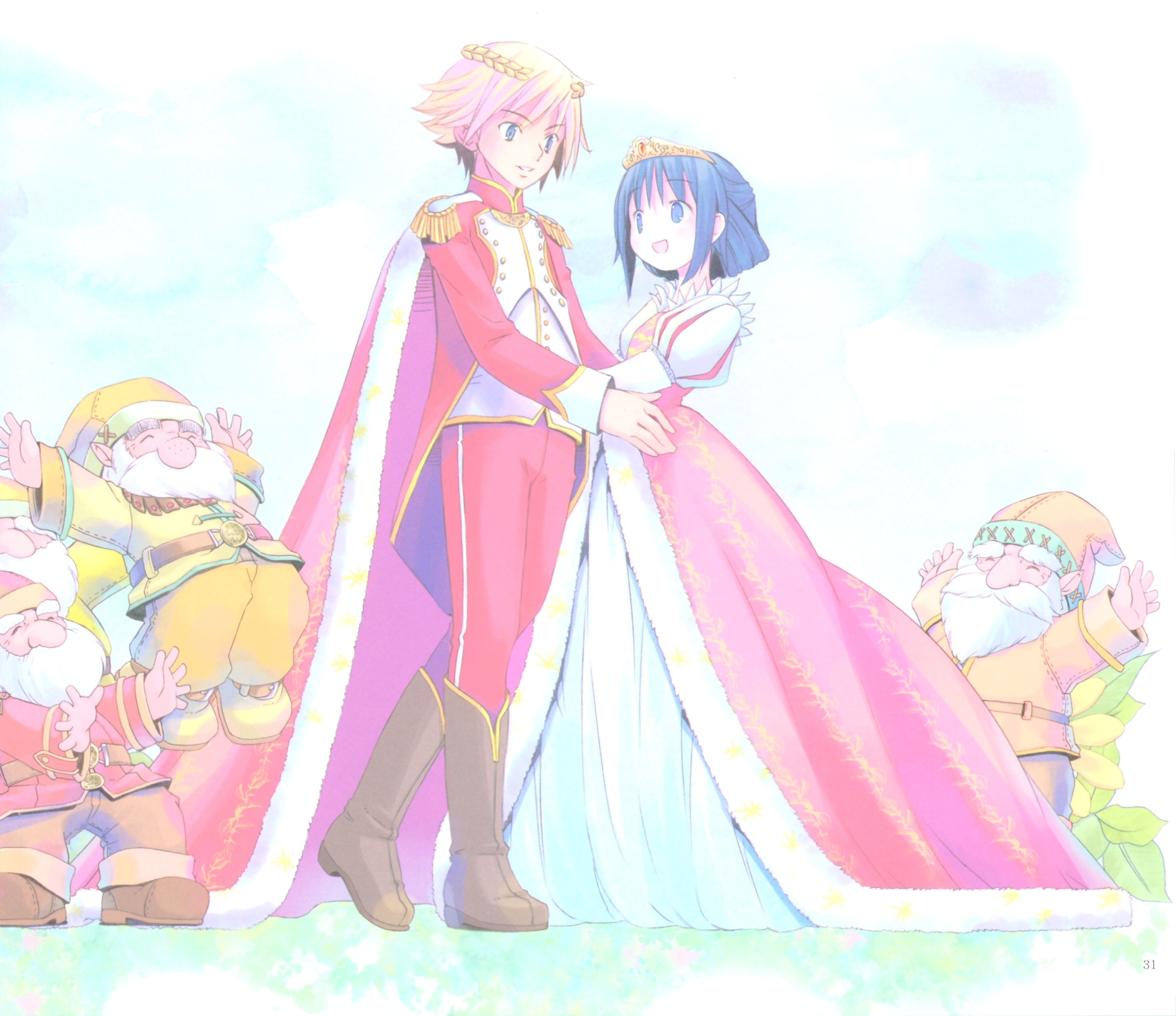 prince and princess with dwarves