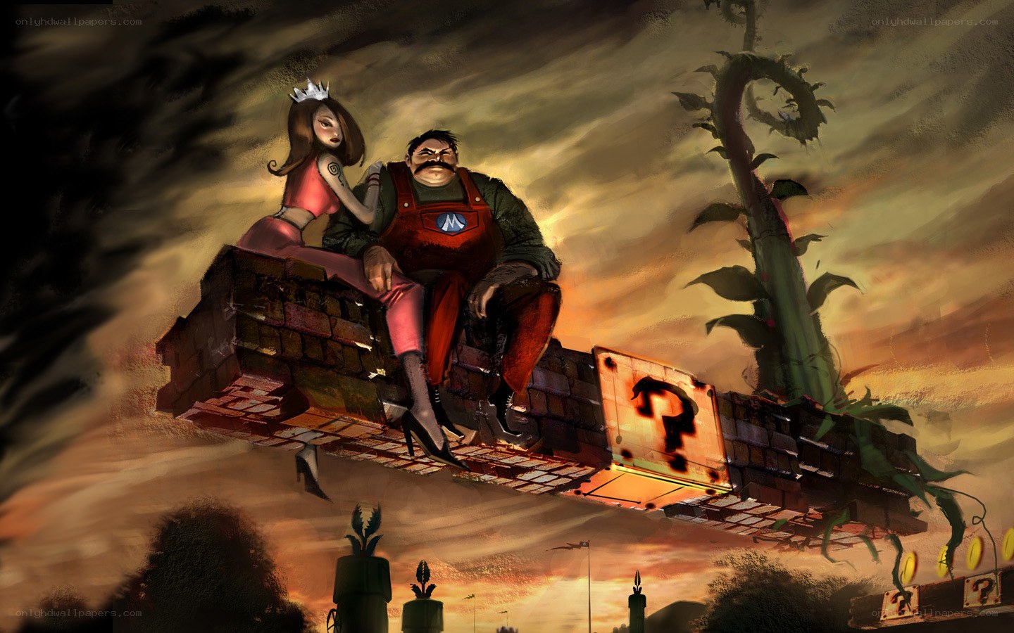 Princess and Bowser on a floating platform
